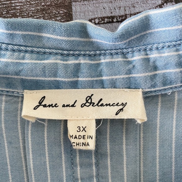 Jane and Delancey Women's Short-Sleeved Button-Down Top Size 3X Blue Striped - Picture 5 of 6
